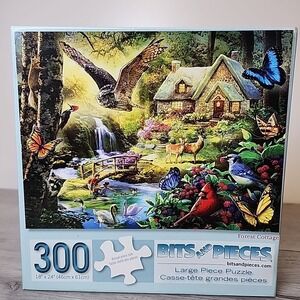Complete Bits & Pieces Puzzle 300 Forest Cottage Large Piece 18x24 Animals Birds